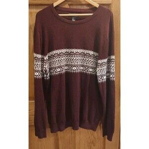 21 Men Sweater Men's XL Burgundy White Nordic Pullover